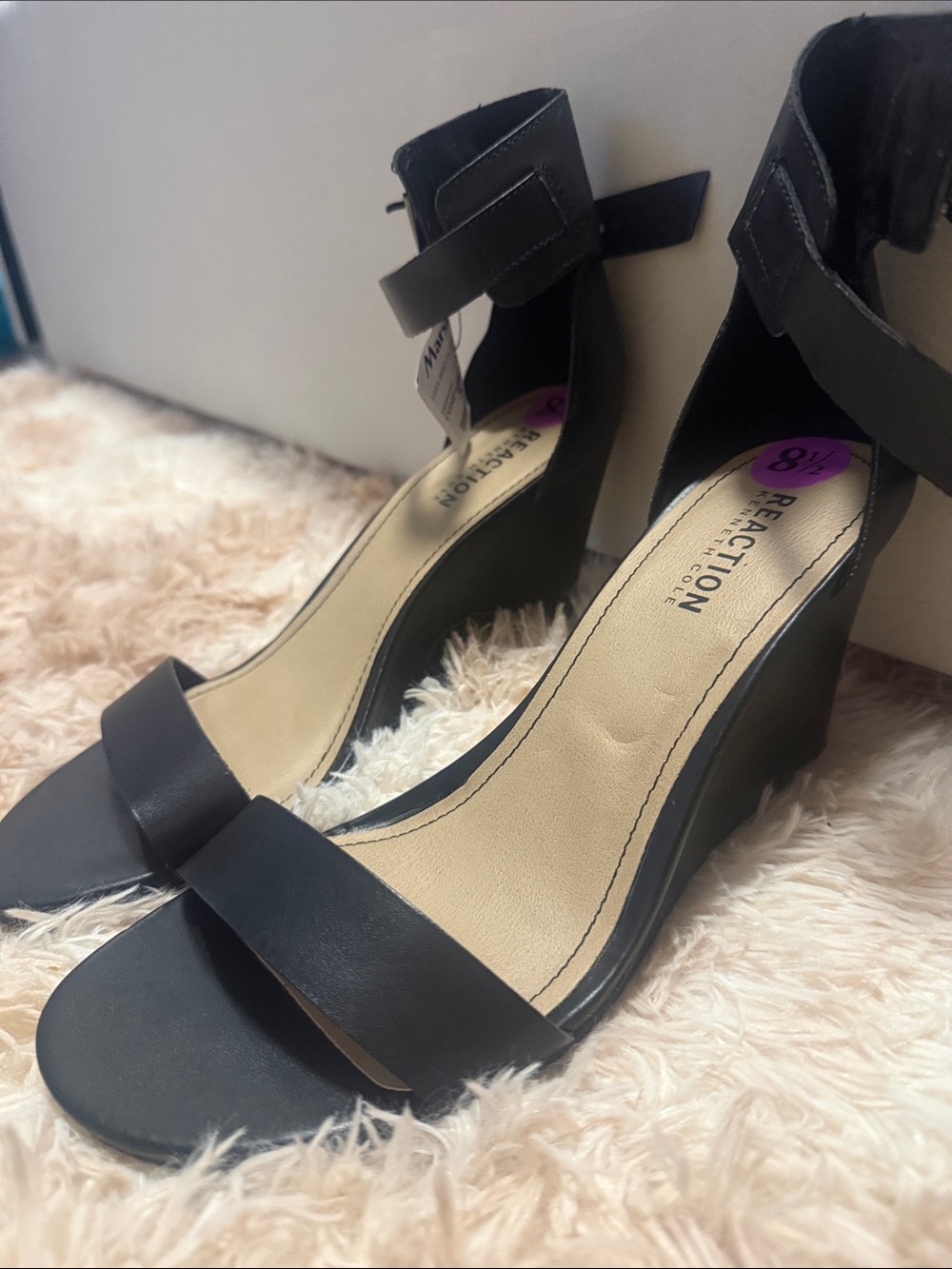 Kenneth Cole Reaction Black Ankle-Strap Wedge Sandals
